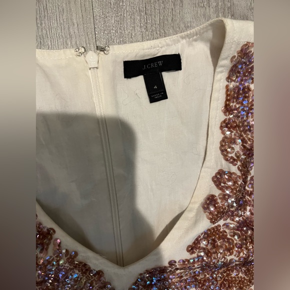 HP 9/22 ๐๐๐ EUC J.Crew cream linen & copper sequin sheath dress, size 4 - Picture 3 of 7